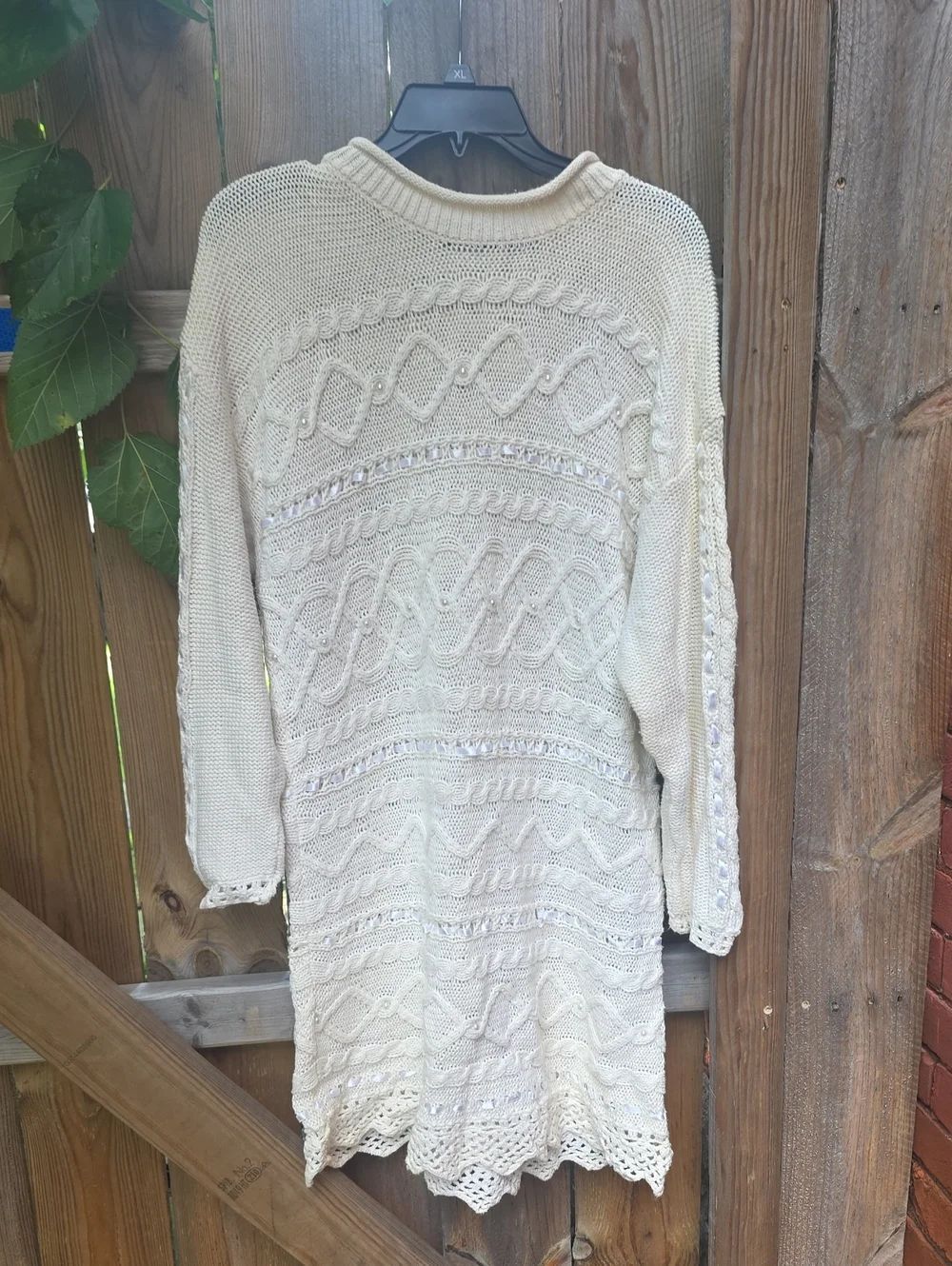 Cream Knit Long Sweater Dress
